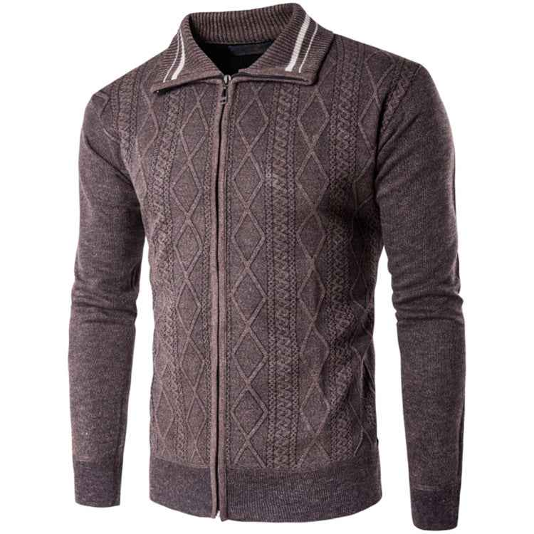 Cardigan zippé à col châle en coton épais pour homme