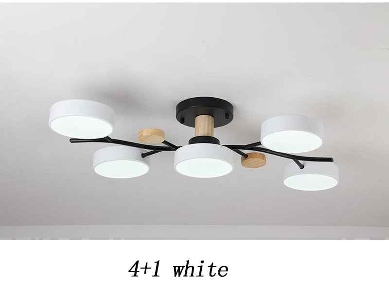 Plafonnier LED pour salon, style nordique, bois simple, coloris macaron