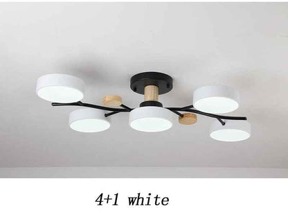 Plafonnier LED pour salon, style nordique, bois simple, coloris macaron