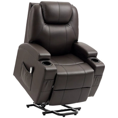 Brown Power Lift Recliner Chair – PU Leather Electric Lift Chair with Footrest, Remote & Cup Holders (United States & Canada Delivery Only)