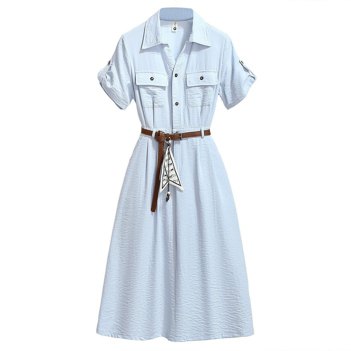Women’s Summer Waist-Cinching A-Line Shirt Dress – Casual Button-Up Flare Dress