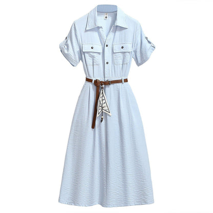 Women’s Summer Waist-Cinching A-Line Shirt Dress – Casual Button-Up Flare Dress
