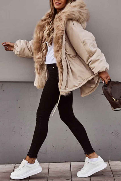 Parka femme à col fourrure, veste rembourrée en coton