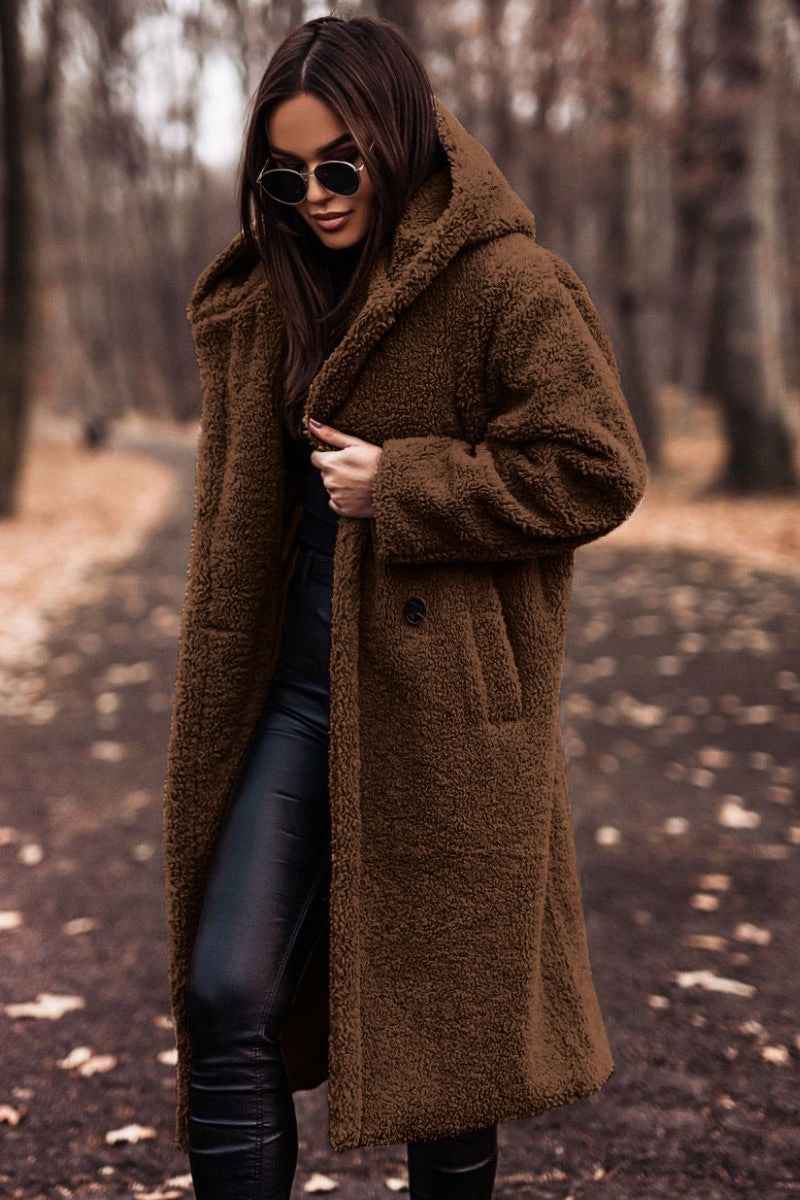 Autumn Winter Fashion Elegant Long Coat Woman Plush Warm Faux Fleece Coat Women Teddy Jacket Female Teddy Coat Outwear Ladies