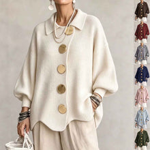Women’s Button-Down Knit Cardigan – Lapel Collar Long-Sleeve Loose-Fit Fall & Winter Sweater