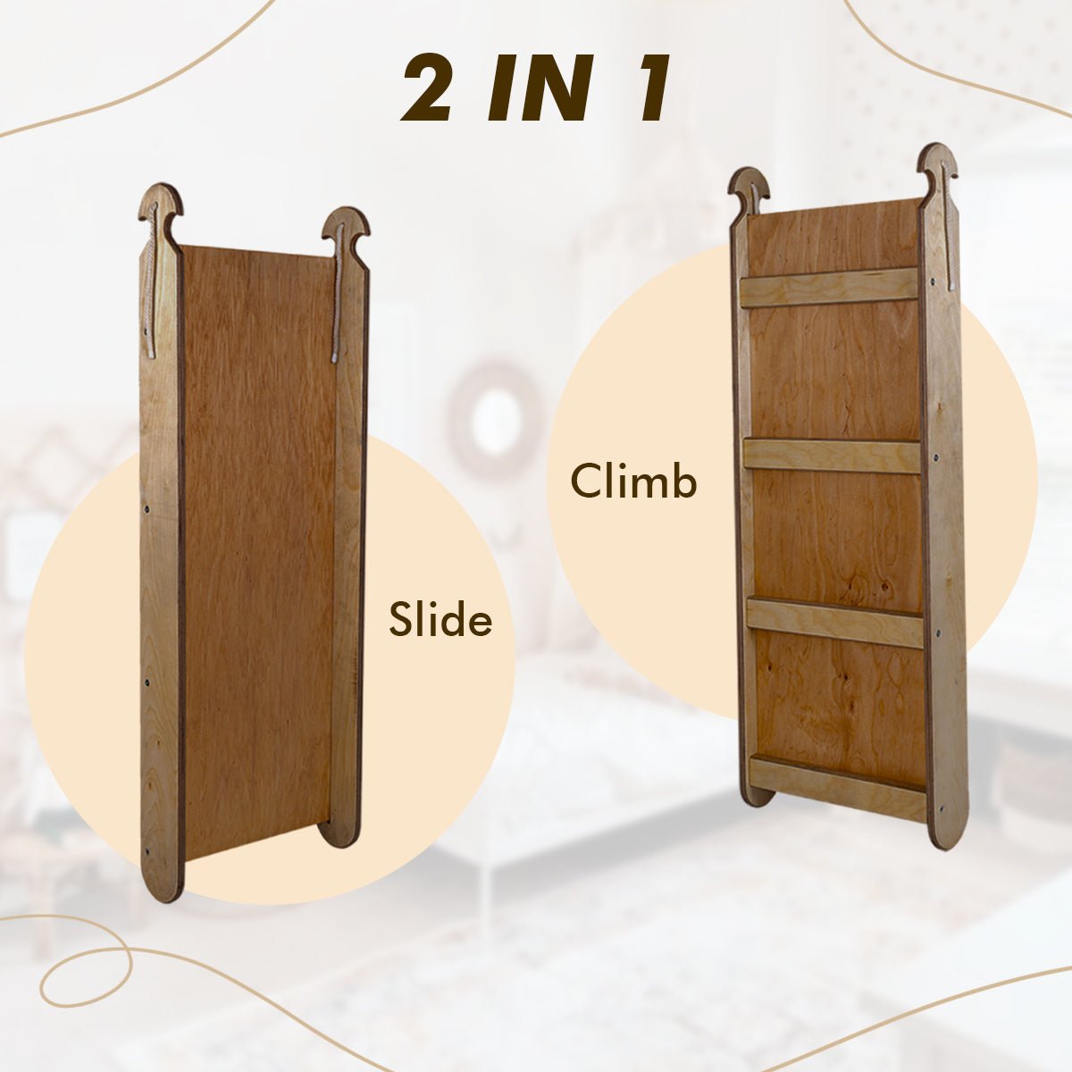 Ensemble d'escalade Montessori 5-en-1 : Échelle triangulaire + Arche/Balançoire + Planche à glisser/Rampe + Filet + Coussin – Chocolat