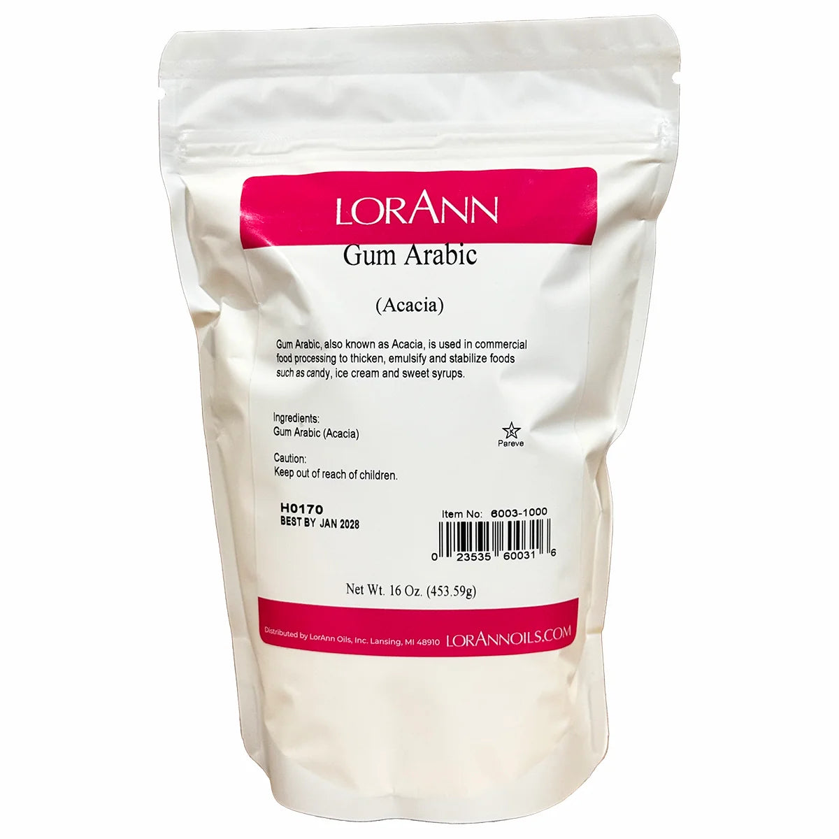 Gum Arabic, Acacia Powder - LorAnn - 16 oz - Canadian Distribution - Ships Free Within Canada on Orders Above CAD $199