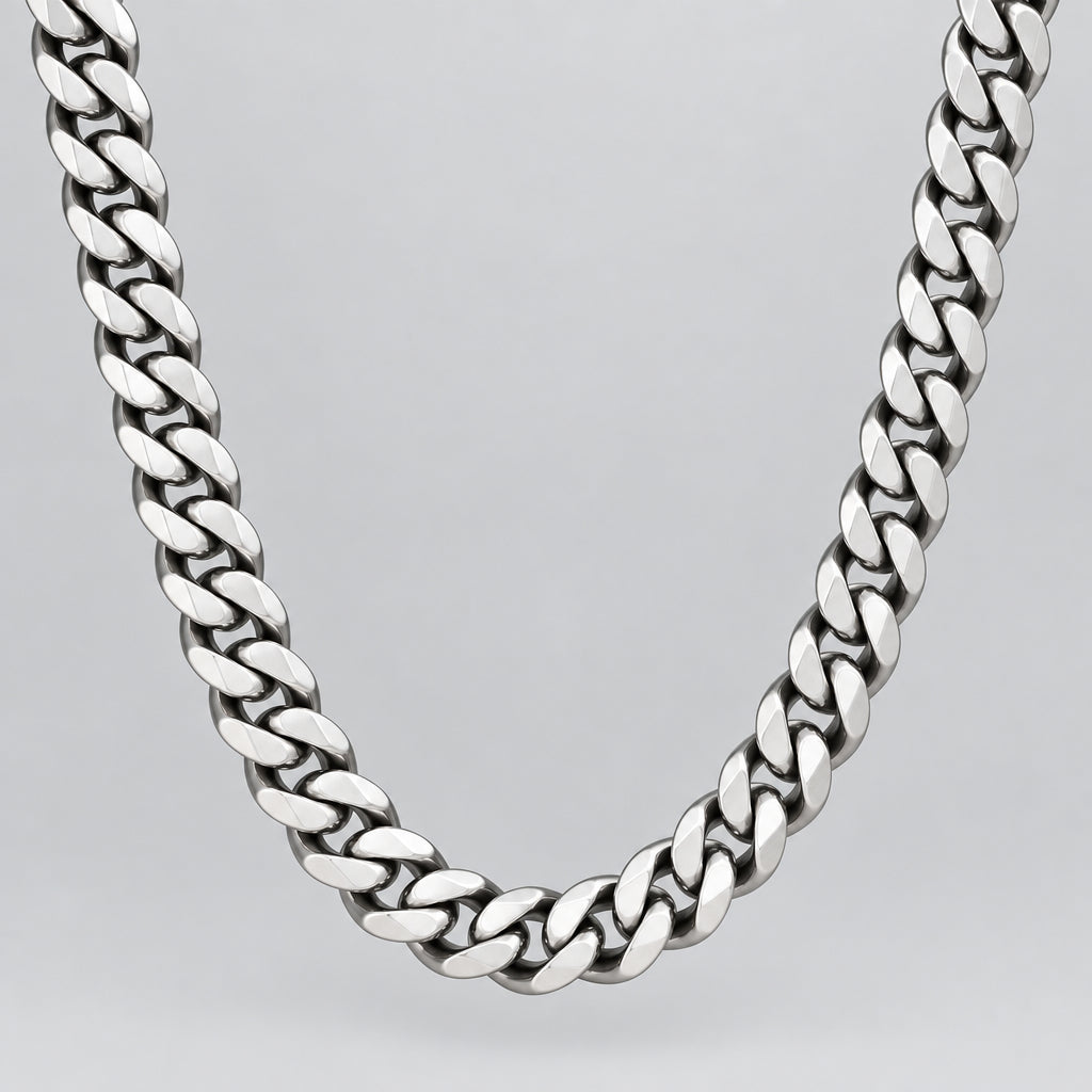 Men’s Gunmetal Stainless Steel Cuban Chain Necklace. Heavy-Duty Biker Style