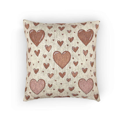 Oreiller Tissé Motif Cœurs Roses | Décoration Bohème Saint-Valentin