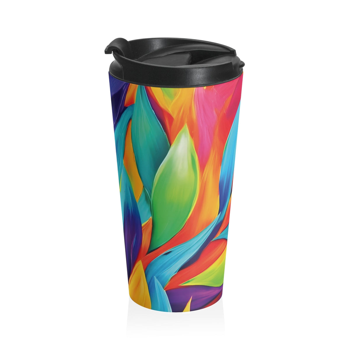 Mug de voyage en acier inoxydable à motifs de pétales abstraits colorés
