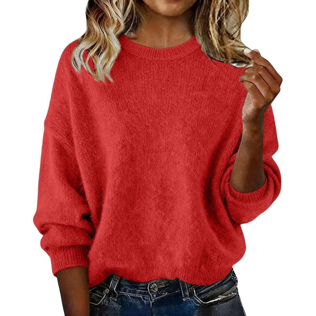 Nouveauté pull ras du cou femme couleur unie – Tricot décontracté ample pour l'automne