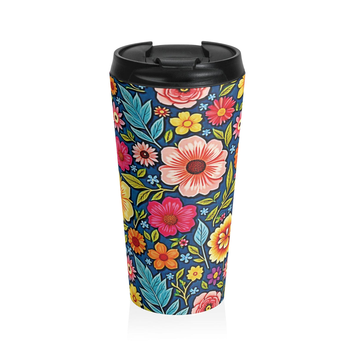 Mug de voyage en acier inoxydable à motif floral coloré | Gobelet de voyage floral