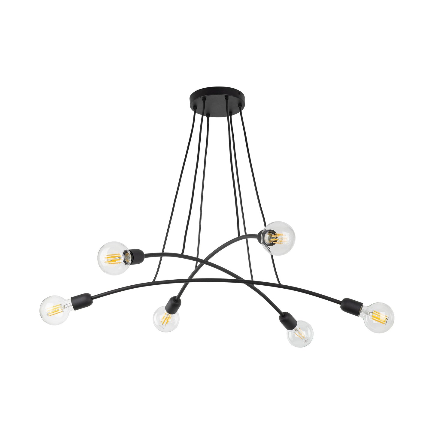 Suspension HELIX noire minimaliste à 6 lumières pour salle à manger et espaces ouverts (Liquidation)