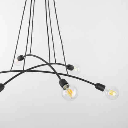 Suspension HELIX noire minimaliste à 6 lumières pour salle à manger et espaces ouverts (Liquidation)