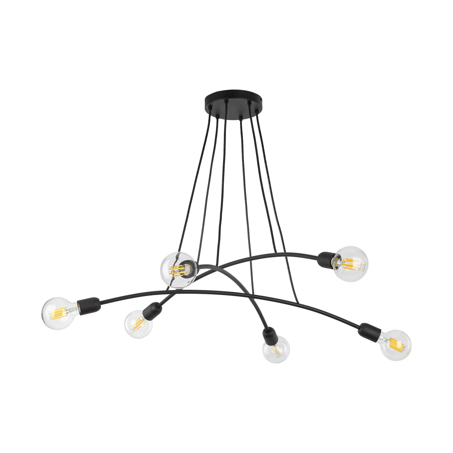 Suspension HELIX noire minimaliste à 6 lumières pour salle à manger et espaces ouverts (Liquidation)