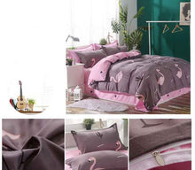 Pink Flamingo 4-Piece Bedding Set – Tropical Floral Polyester Quilt Cover, Sheet & Pillowcases