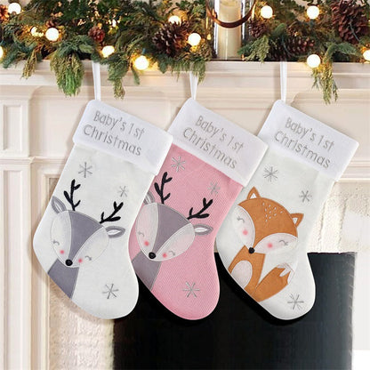 Christmas Fox Wool Stockings – Cute Plush Holiday Gift Stockings, 3 Colors