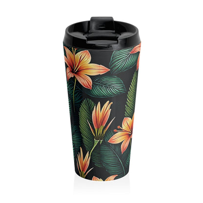 Mug de voyage Lys orange tropical | Gobelet isotherme floral en acier inoxydable