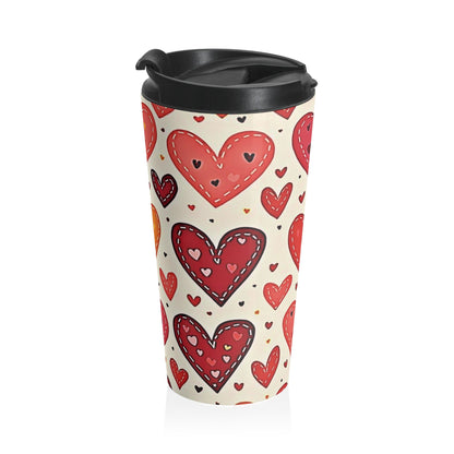 Mug de Voyage en Acier Inoxydable Cœurs Dessinés à la Main | Motif Saint-Valentin