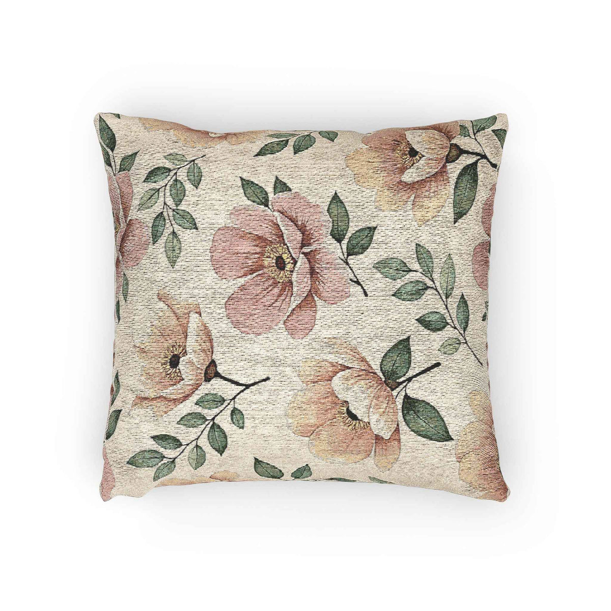 Élégant coussin tissé aquarelle – Accent floral luxueux pour salon