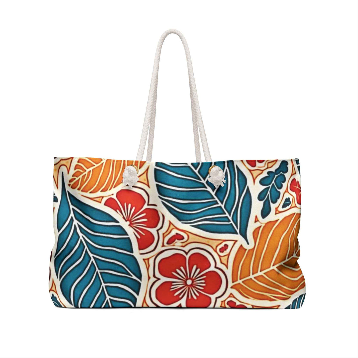 Grand sac de voyage à motifs floraux tropicaux | Sac cabas hibisicus bleu et orange