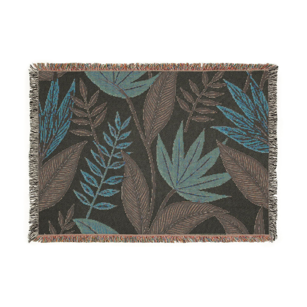Couverture tissée à motif de feuilles tropicales — Jeté botanique bohème pour canapé et lit