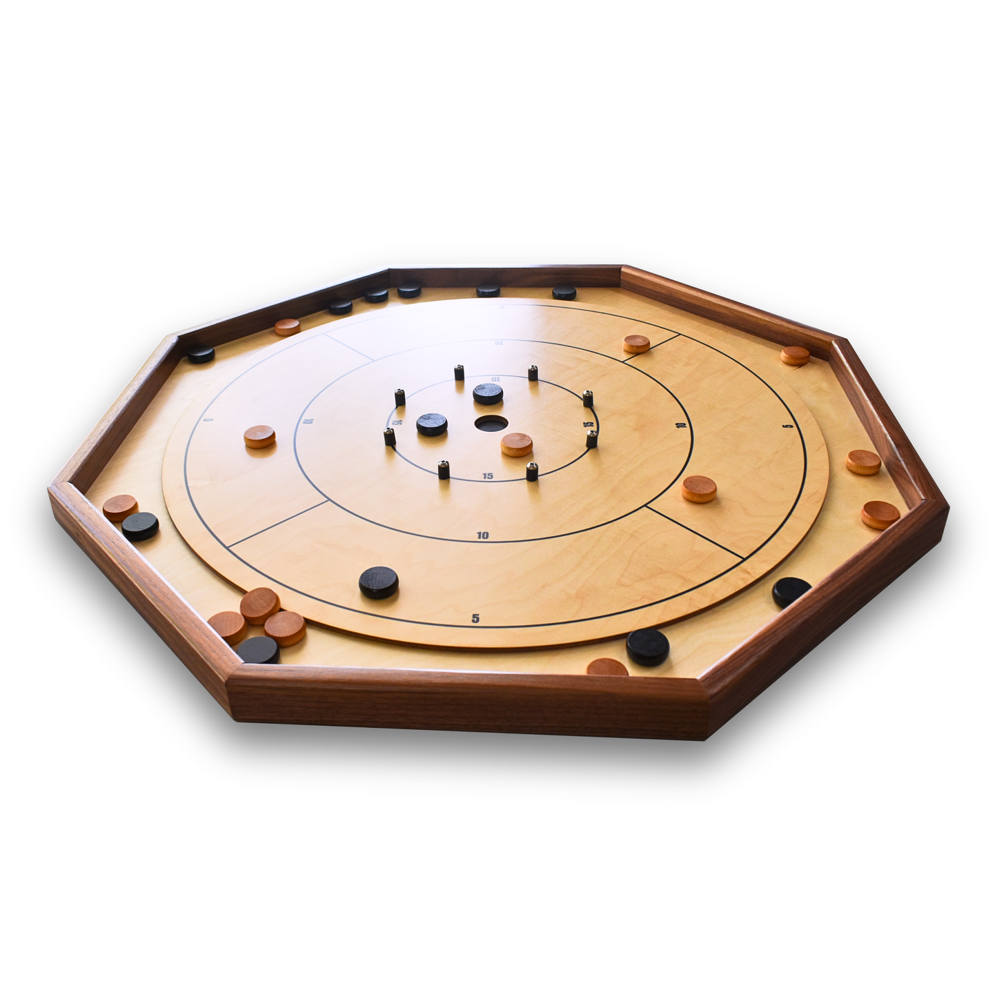 Le Deluxe (Rail en Noyer) par Crokinole Canada - Jeu de Crokinole Traditionnel