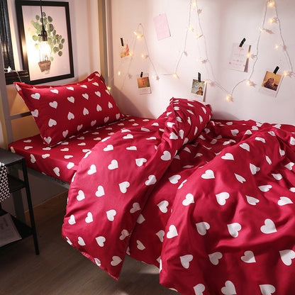 Parure de lit 4 pièces en polyester – Ensemble drap et housse de couette style INS à motif géométrique