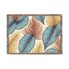 Tropical Leaf Woven Blanket — Boho Coastal Throw for Living Room & Patio