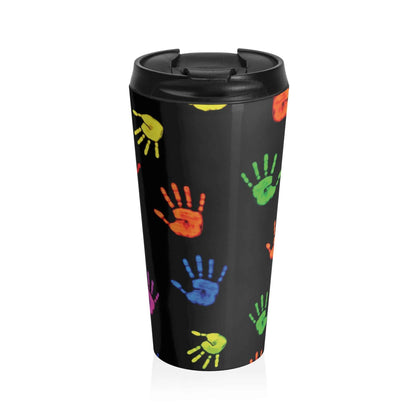 Mug de voyage — Gobelet isotherme en acier inoxydable à motif d'empreintes de mains colorées