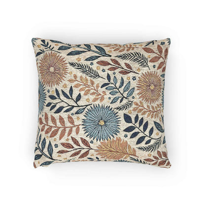 Coussin tissé à motif floral bohème | Coussin décoratif à texture de feuilles et marguerites