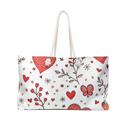 Sac de voyage motif floral cœurs rouges, cabas Saint-Valentin, maman débordée, cadeau pour maman