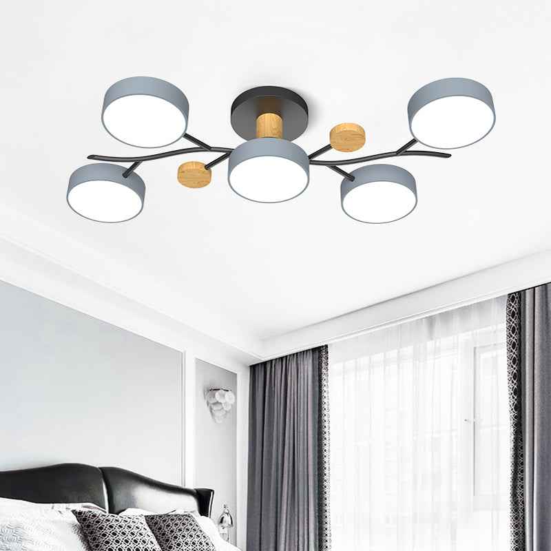 Plafonnier LED pour salon, style nordique, bois simple, coloris macaron