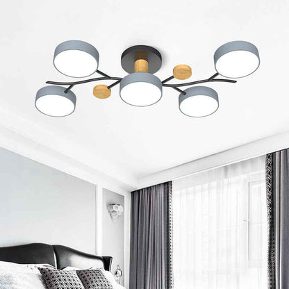 Plafonnier LED pour salon, style nordique, bois simple, coloris macaron