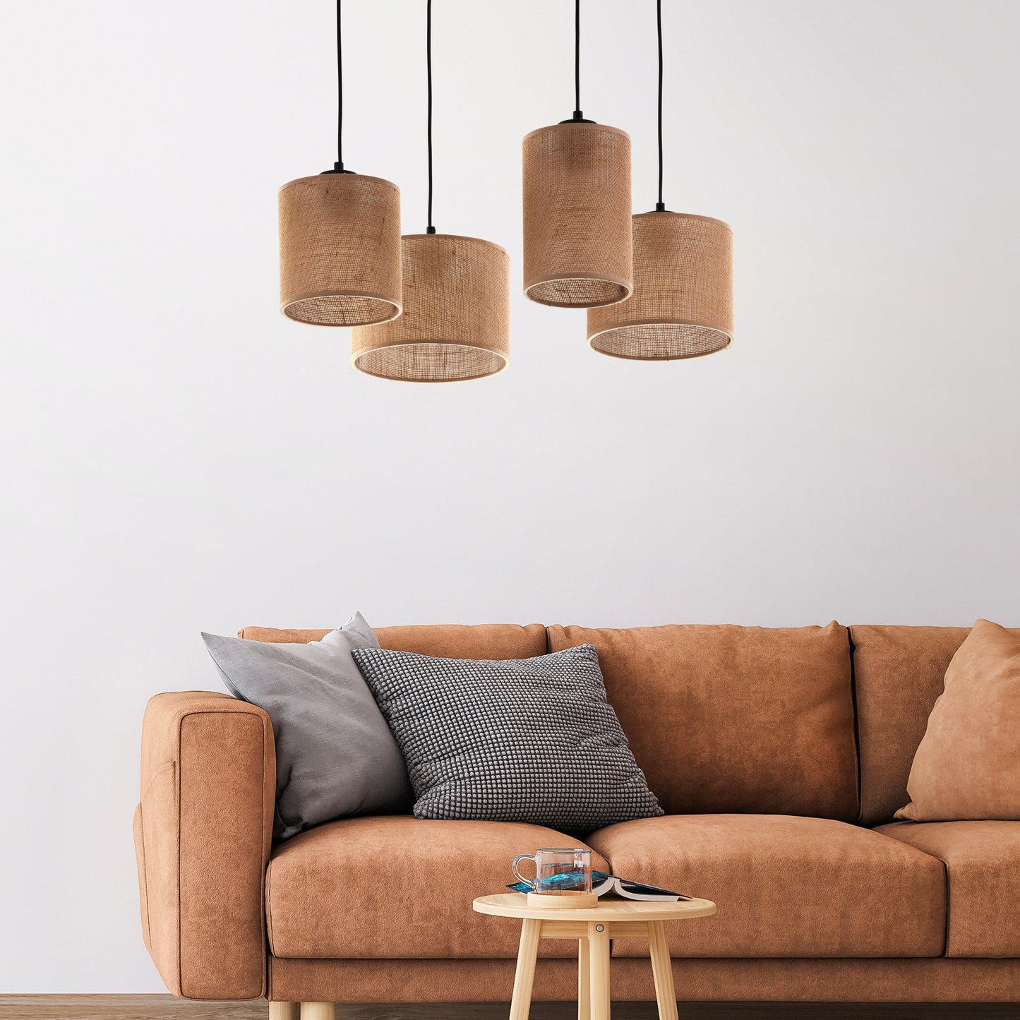 Suspension réglable JUTE à 4 lumières pour îlot de cuisine et table à manger