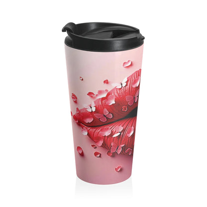 Mug de voyage en acier inoxydable Pétale Baiser | Art des lèvres, motif floral