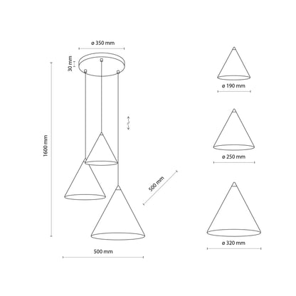 Suspension conique 3 lumières en acier CONO Mix pour îlot de cuisine et table à manger