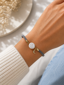 Bracelet cordon perles Keshi et lune