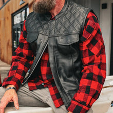 Gilet Open Road en cuir Upside pour hommes avec losanges cousus noirs