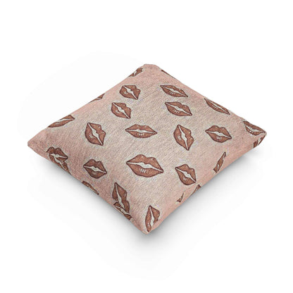 Coussin décoratif tissé motif bisou | Coussin décoratif imprimé lèvres