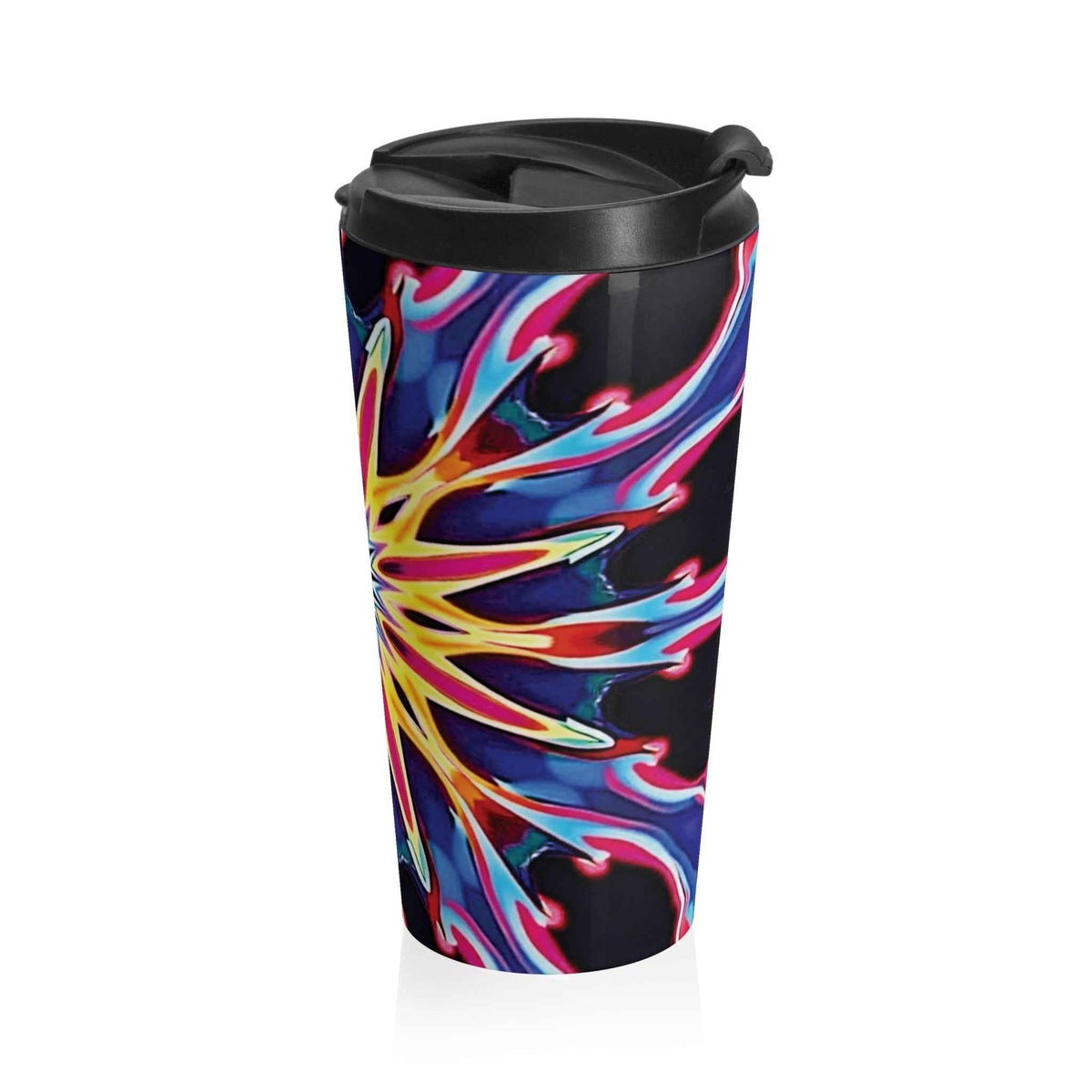 Tasse de voyage en acier inoxydable Mandala Kaléidoscope — Tumbler psychédélique coloré