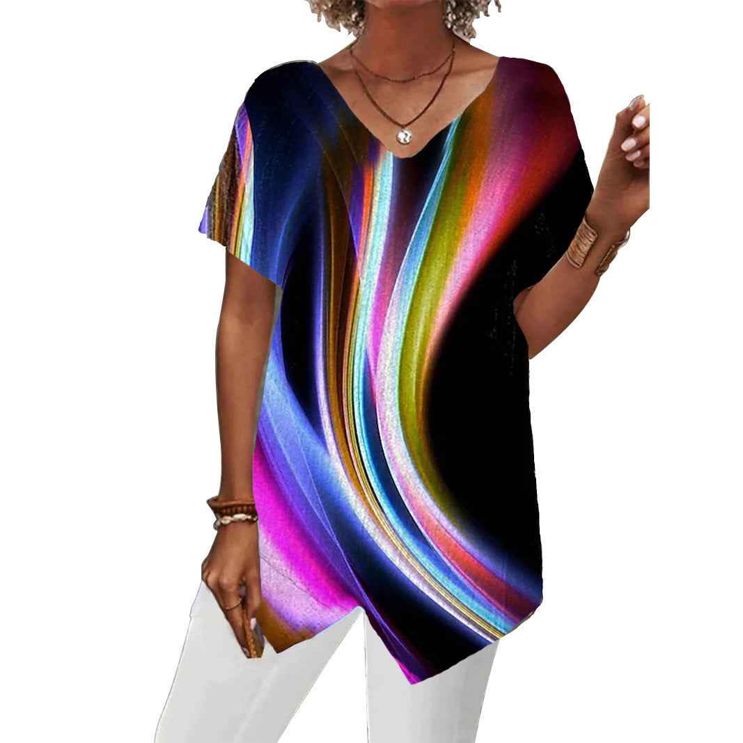 Summer European And American Women's Clothing Printed Irregular Short Sleeve