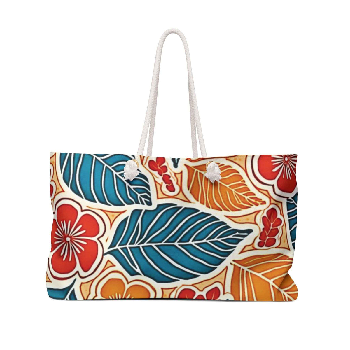 Grand sac de voyage à motifs floraux tropicaux | Sac cabas hibisicus bleu et orange