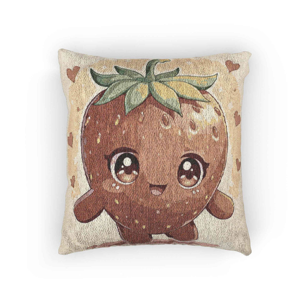 Oreiller décoratif tissé en forme de personnage fraise Kawaii