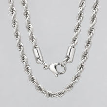 Men’s 24" Stainless Steel Silver Rope Chain Necklace. Heavy-Duty Biker Necklace