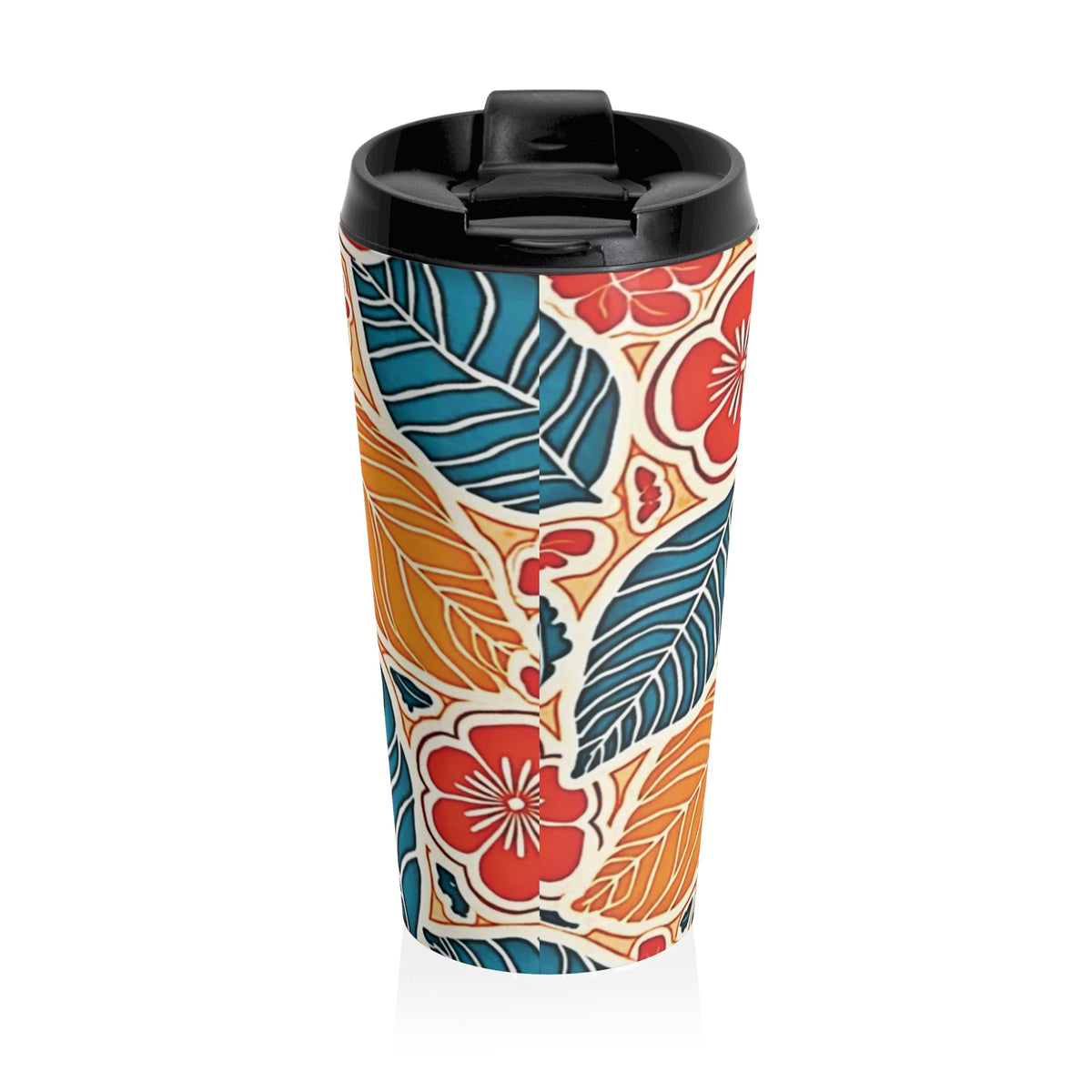 Mug de voyage feuilles florales tropicales | Hibiscus coloré en acier inoxydable