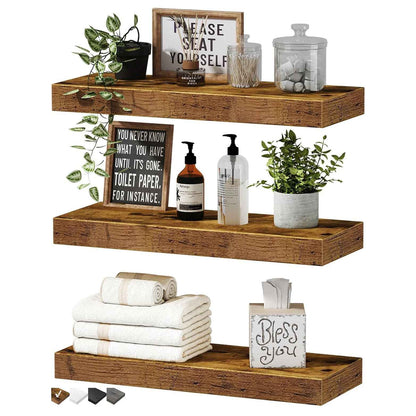 Étagère murale flottante – Étagère de rangement en bambou pour salon, chambre et décoration intérieure