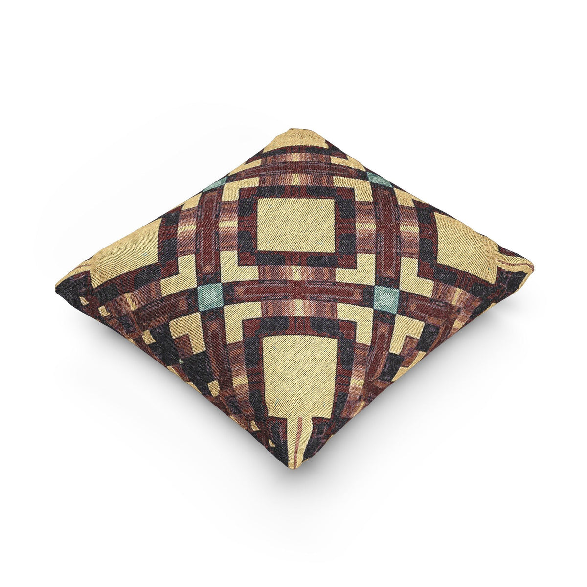 Coussin tressé — Coussin décoratif bohème géométrique aux tons chauds et terreux