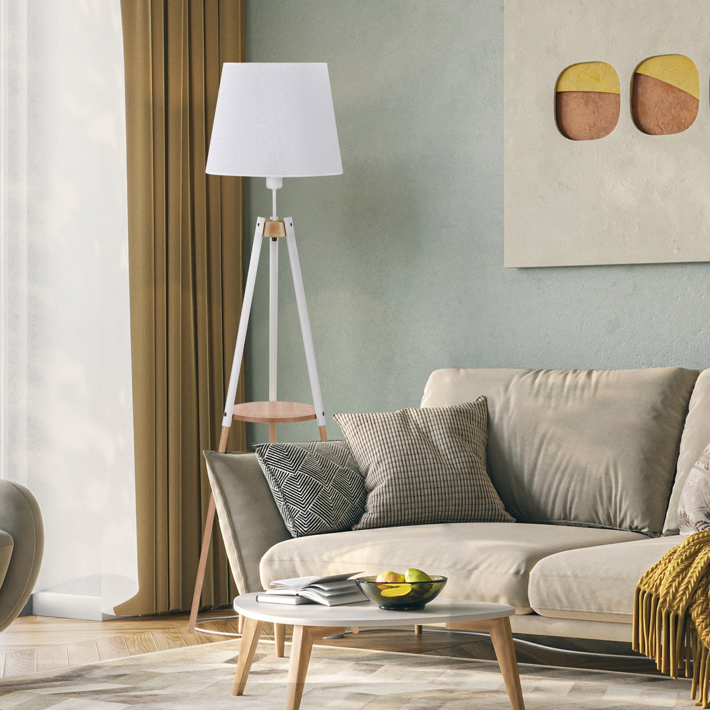 Lampadaire avec plateau VAIO blanc pour salon et chambre