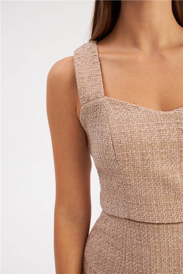 Chemisier court en tweed à bretelles - Beige